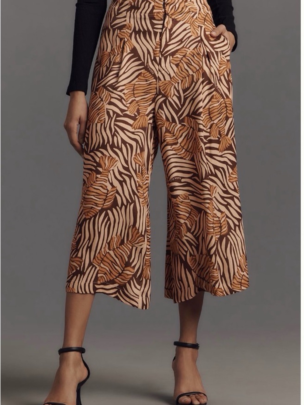 FARM Rio Brown and Tan Zebra Leaf Culotte Pants